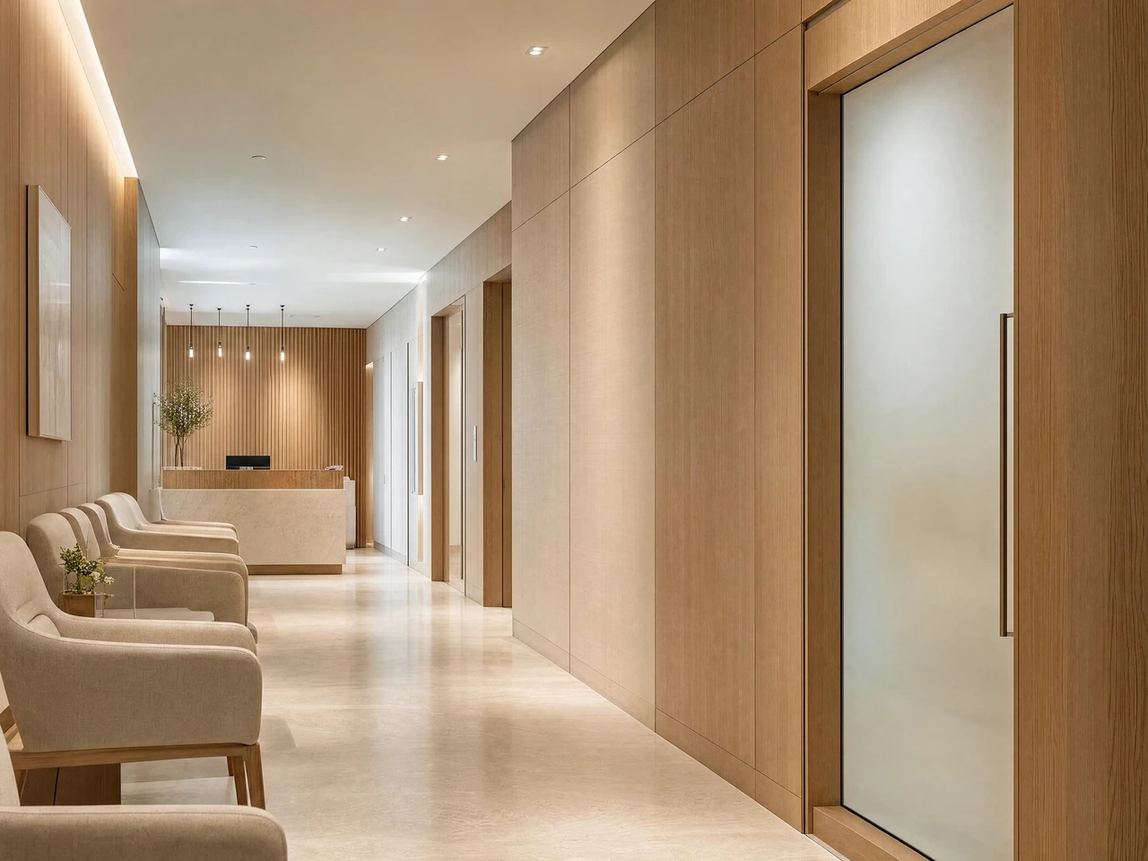 Illustrative clinic with a quiet reception and consultation rooms.