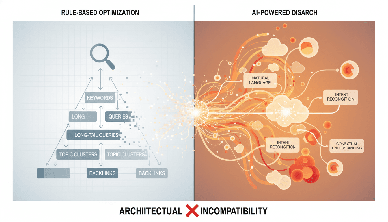 Hero image for AI Search vs Traditional SEO: Why Keyword Optimization No Longer Works for Brand Discovery - AI search vs SEO and generative engine optimization vs traditional SEO