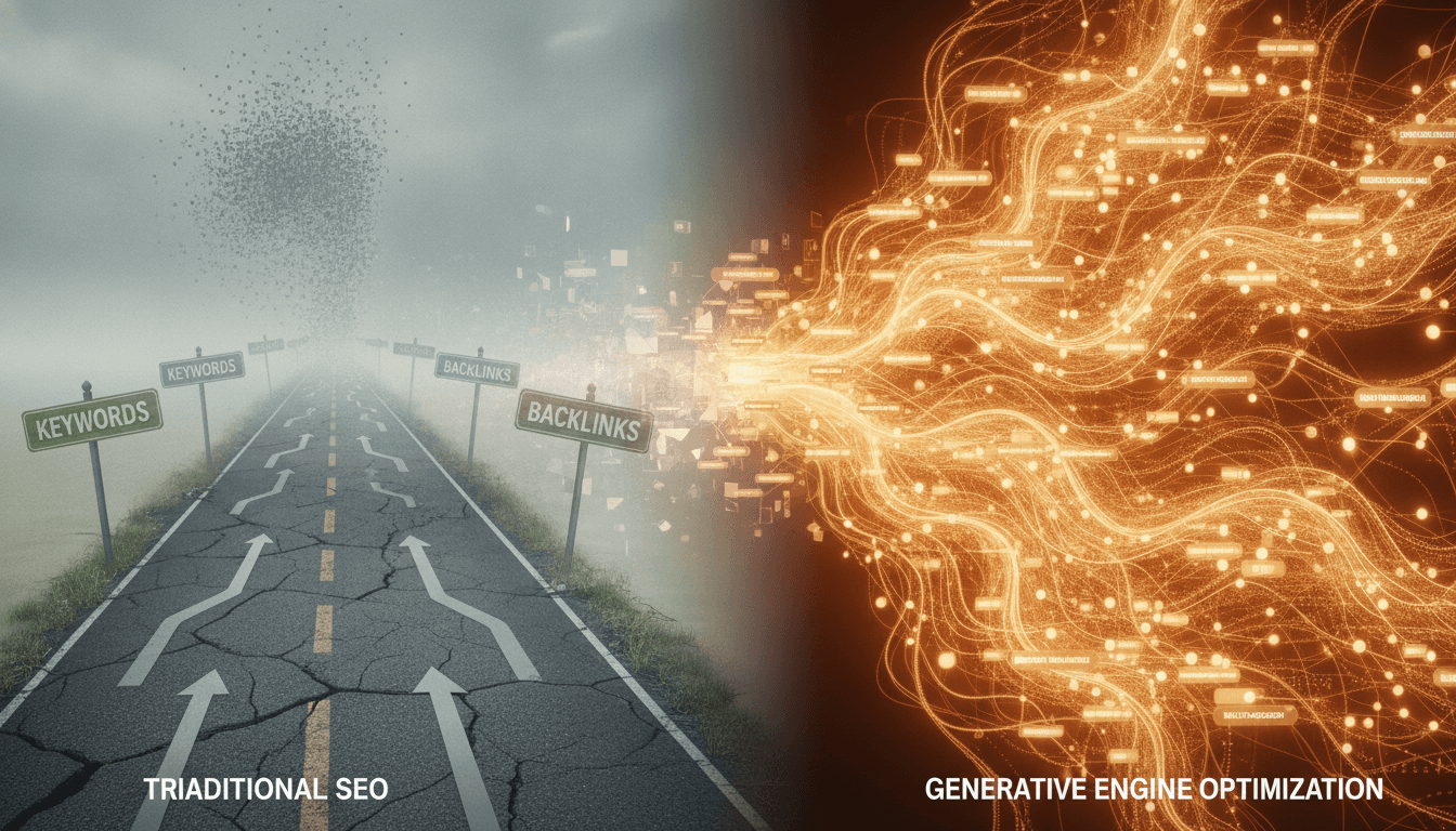 Hero image for From Traditional SEO to Generative Engine Optimization: Why Your Current Strategy Won't Work for AI Search (And What Will) - SEO vs GEO differences and generative engine optimization