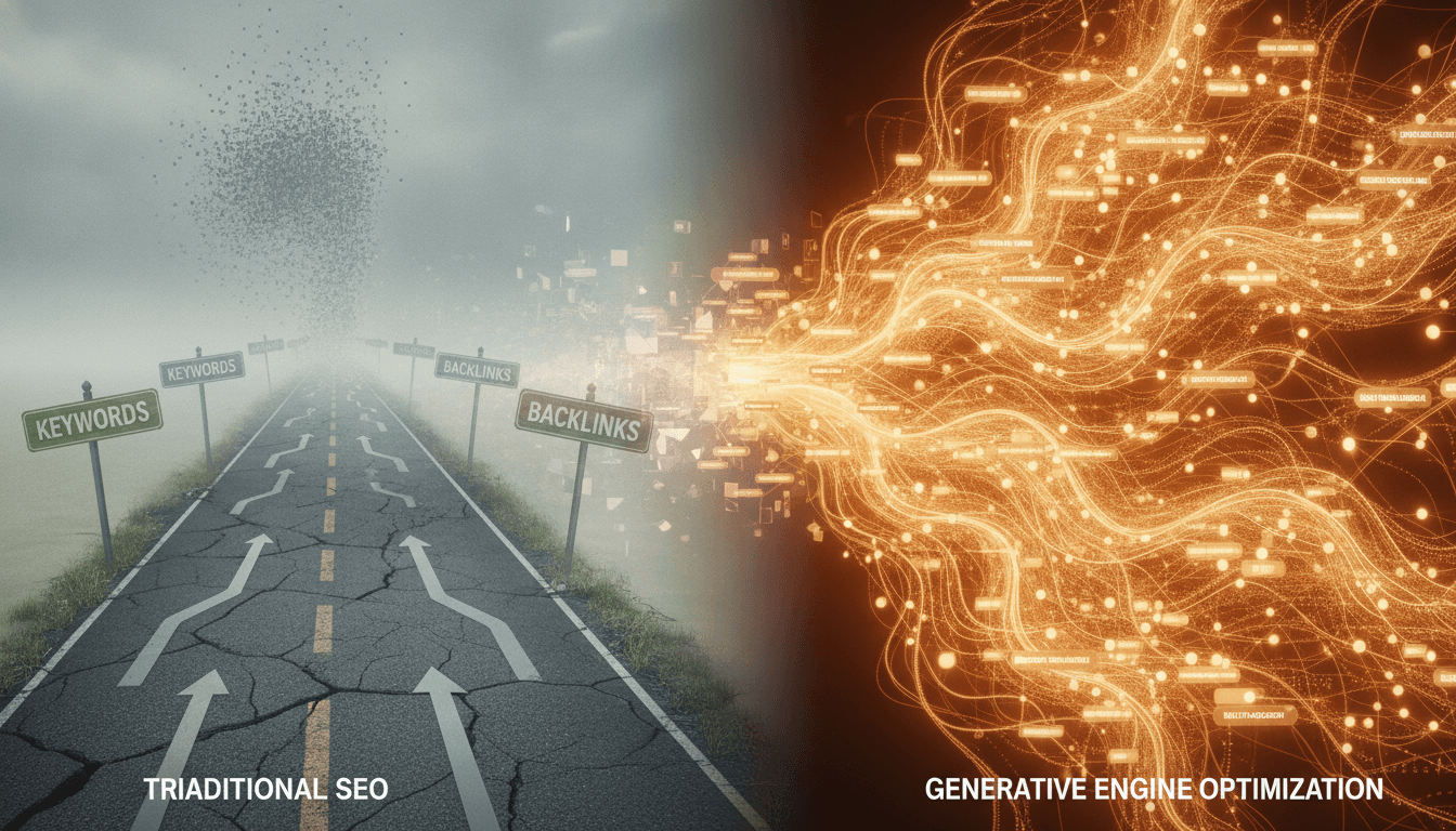 Hero image for From Traditional SEO to Generative Engine Optimization: Why Your Current Strategy Won't Work for AI Search (And What Will) - SEO vs GEO differences and generative engine optimization