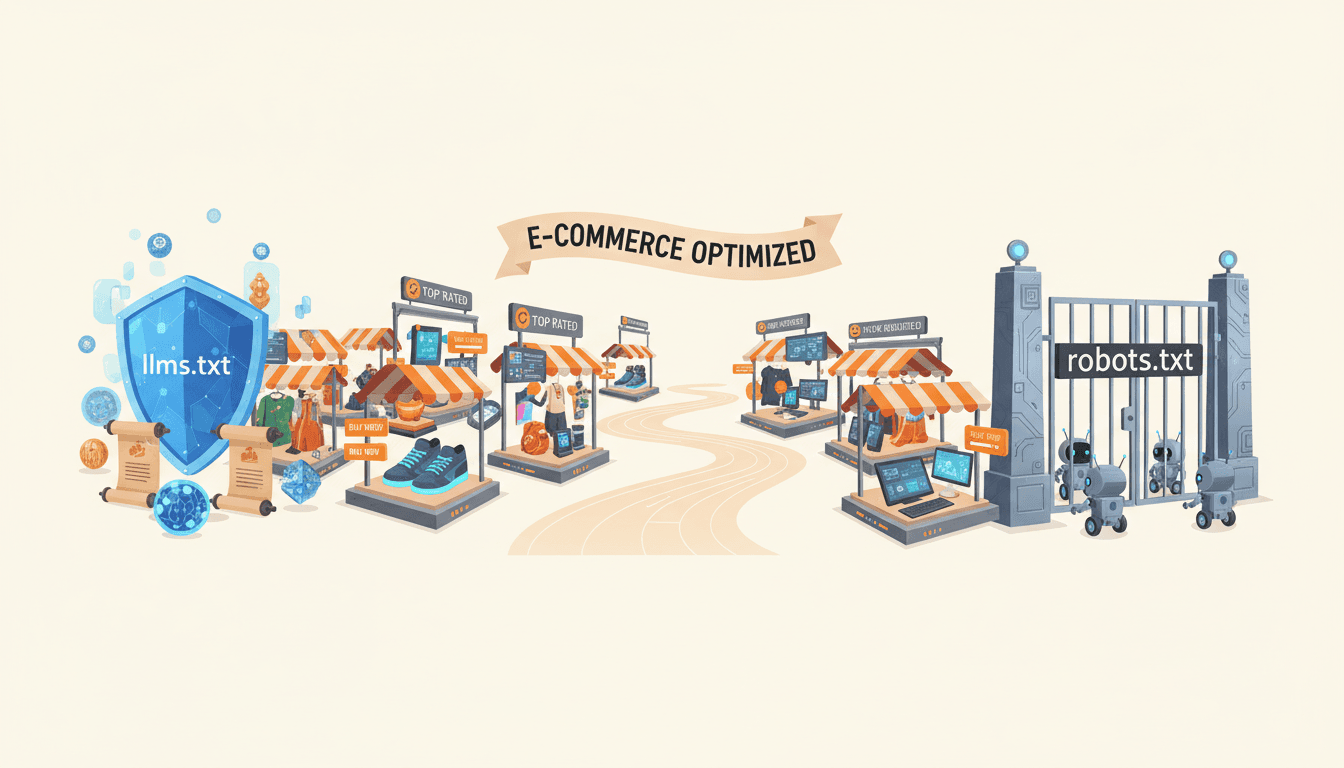 Hero image for How to Use llms.txt and Robots.txt to Control AI Crawler Access for Your E-commerce Store - llms.txt e-commerce and AI crawler control robots.txt