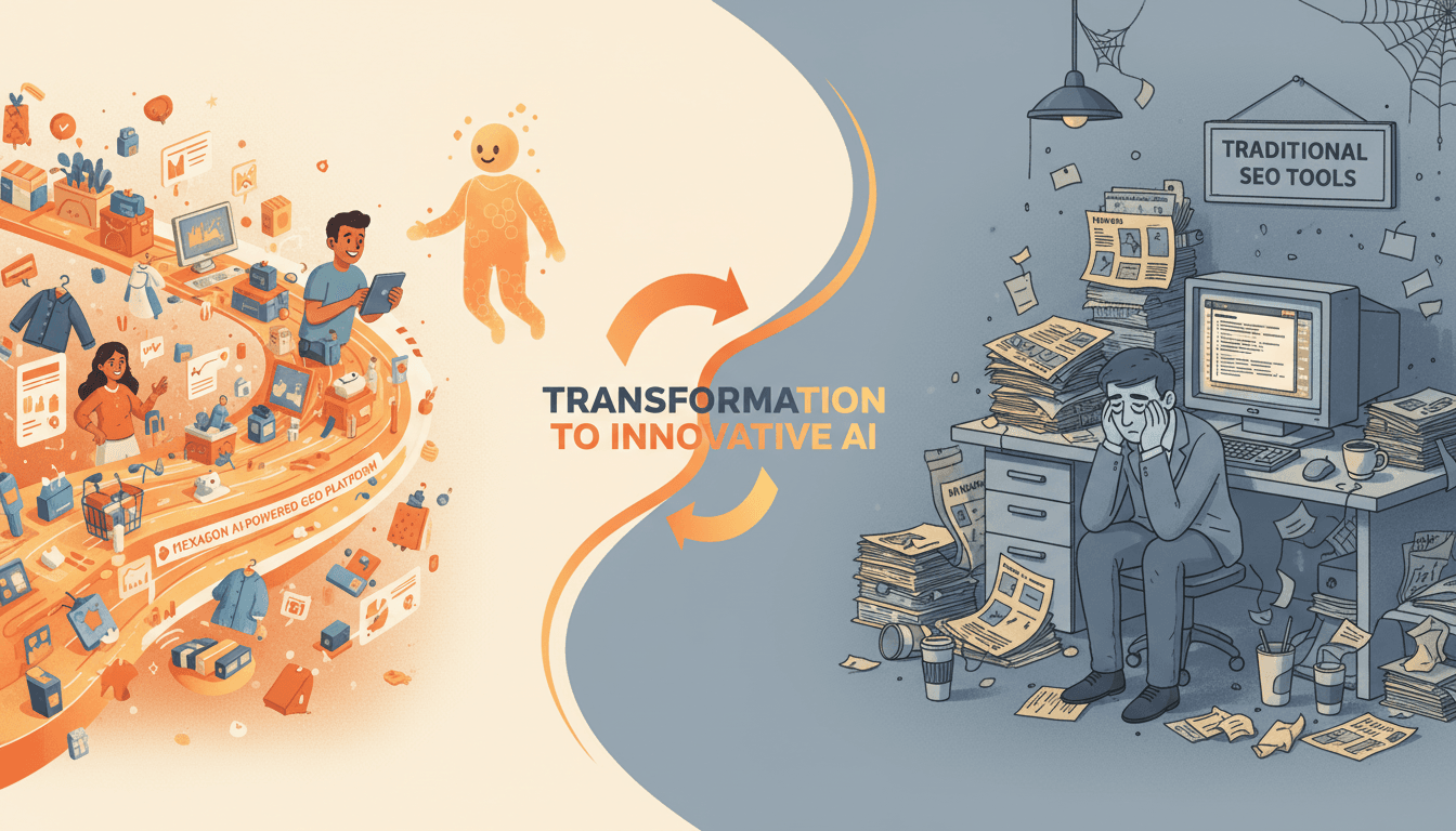 Hero image for Why Hexagon’s AI-Powered GEO Platform Outperforms Traditional SEO Tools for Ready-to-Buy E-Commerce Brands - Hexagon vs SEO and GEO platform benefits