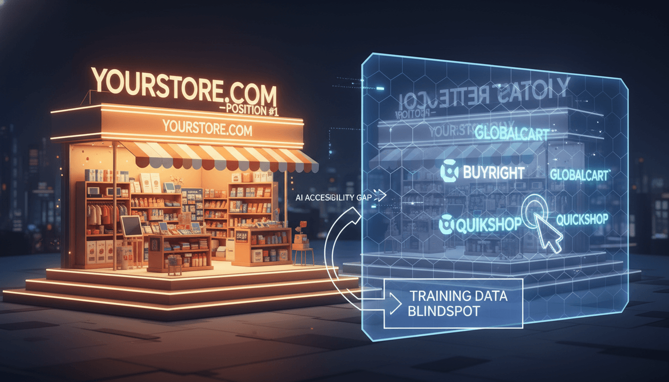 Hero image for Why Most E-Commerce Brands Remain Invisible to AI Search Engines: The Hidden Barriers Explained - why brands invisible to AI search and AI training data gaps
